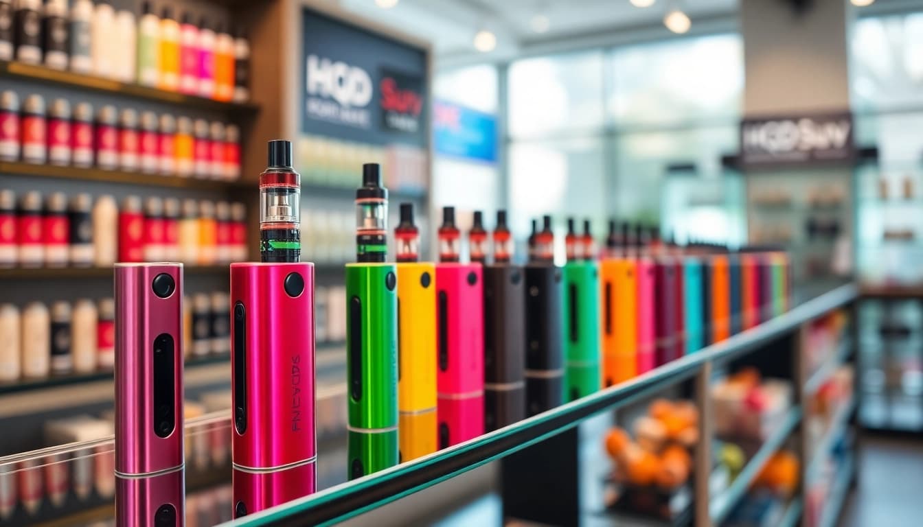 Die hqd surv Vape-Geräte in einem modernen Vape-Shop sorgen für ein ansprechendes Kauferlebnis.