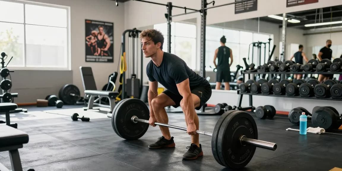 Anabolika Shop Deutschland - Athletischer Mann hebt im Fitnessstudio mit Stärke und Entschlossenheit.