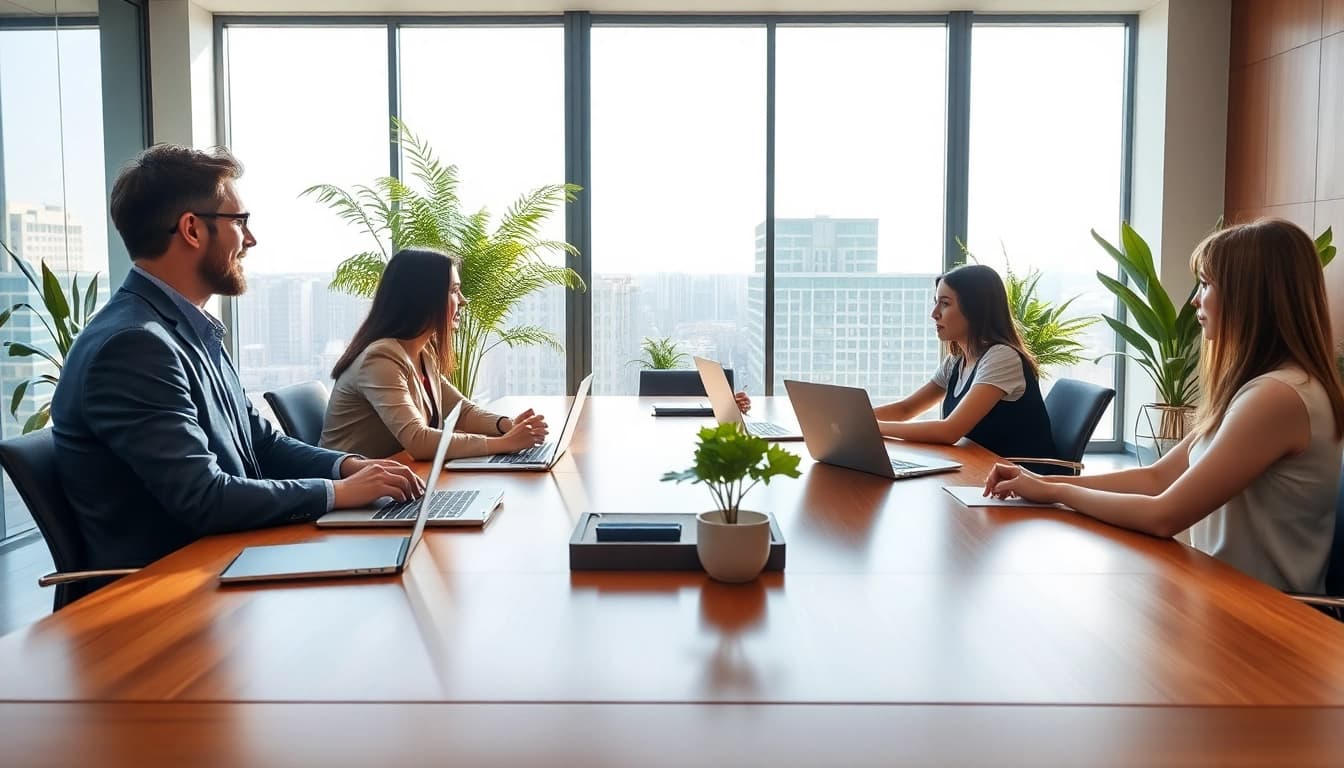 Personalberater berät Klienten in modernem Büro mit inspirierender Atmosphäre.