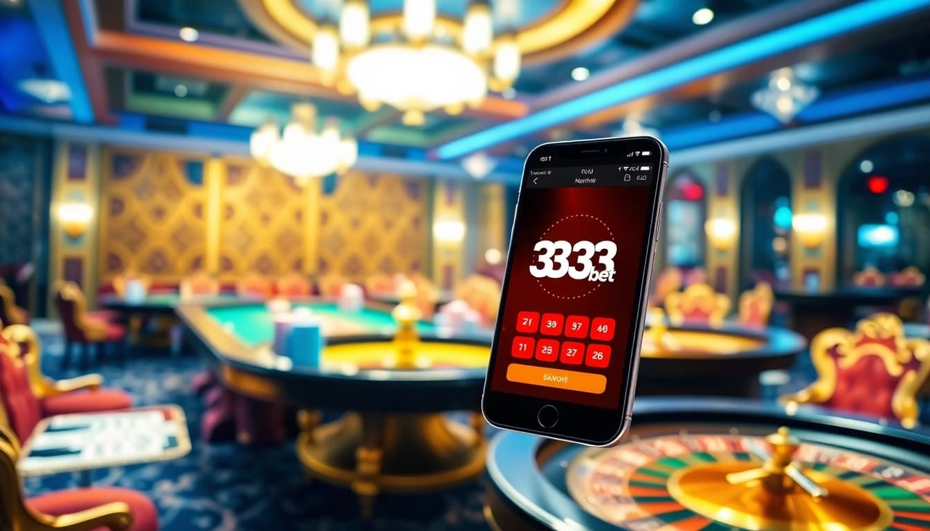 Experience the thrill of online gaming with the 333bet App showcasing high-tech casino elements.