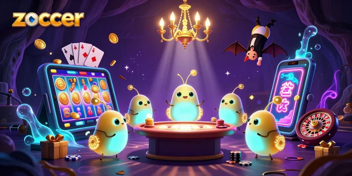Zoccer casino scene with glowworms and a bat dealer lighting up the table for thrilling gameplay.