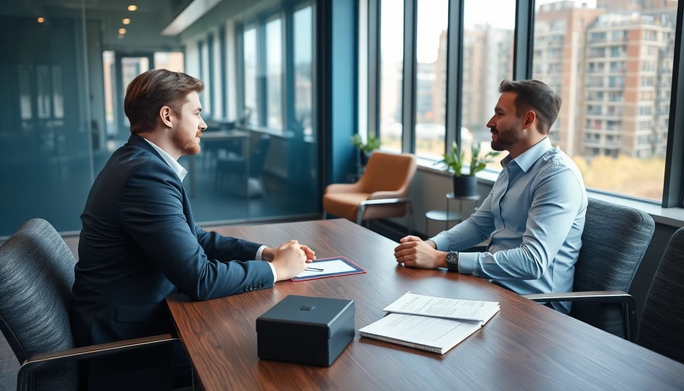 Professioneller Headhunter Heidelberg im Gespräch mit einem Kandidaten, fokussiert und einladend.