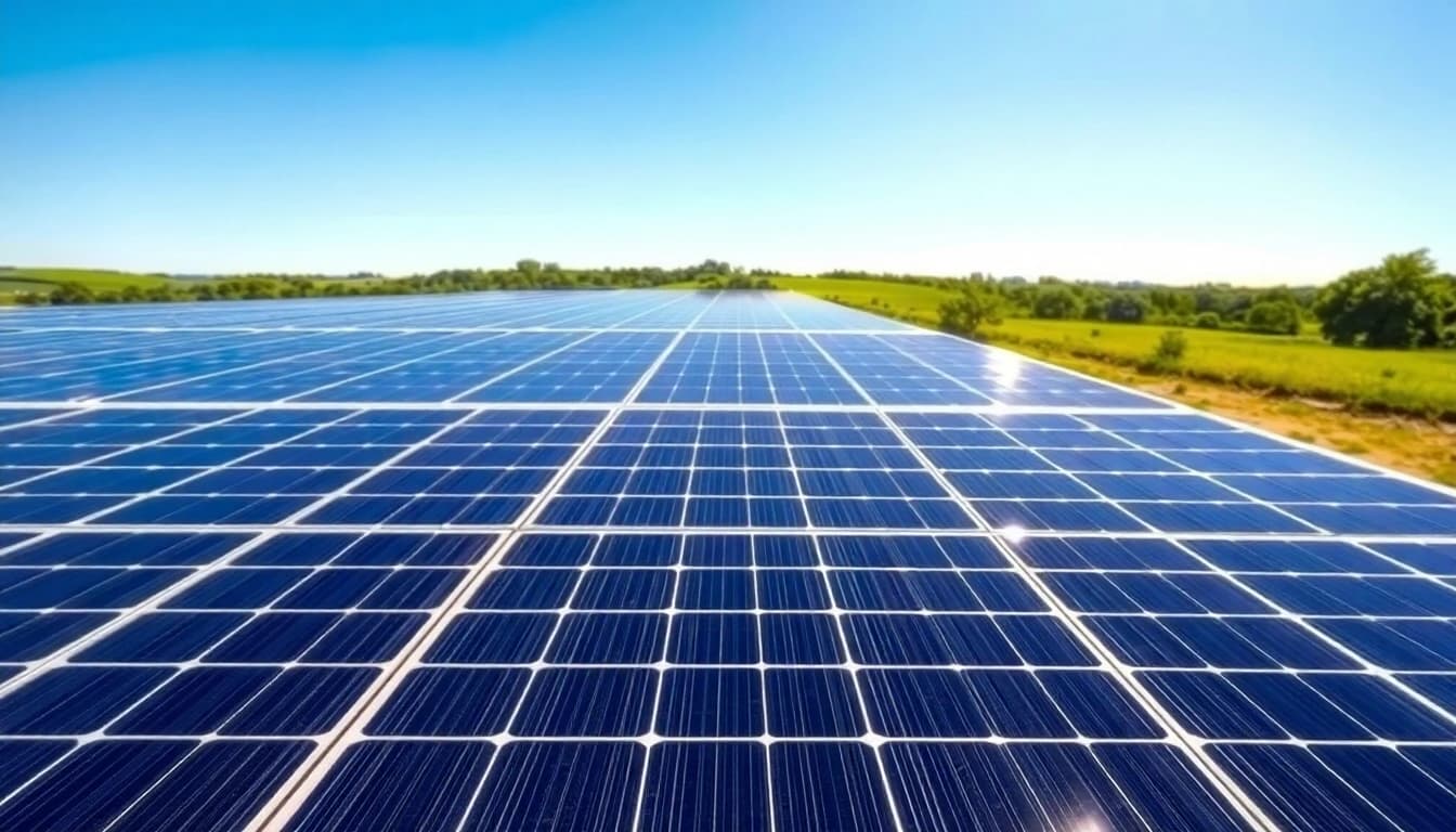 Photovoltaik Leads durch professionelle Solarpanels in eine grüne Landschaft geschätzt.