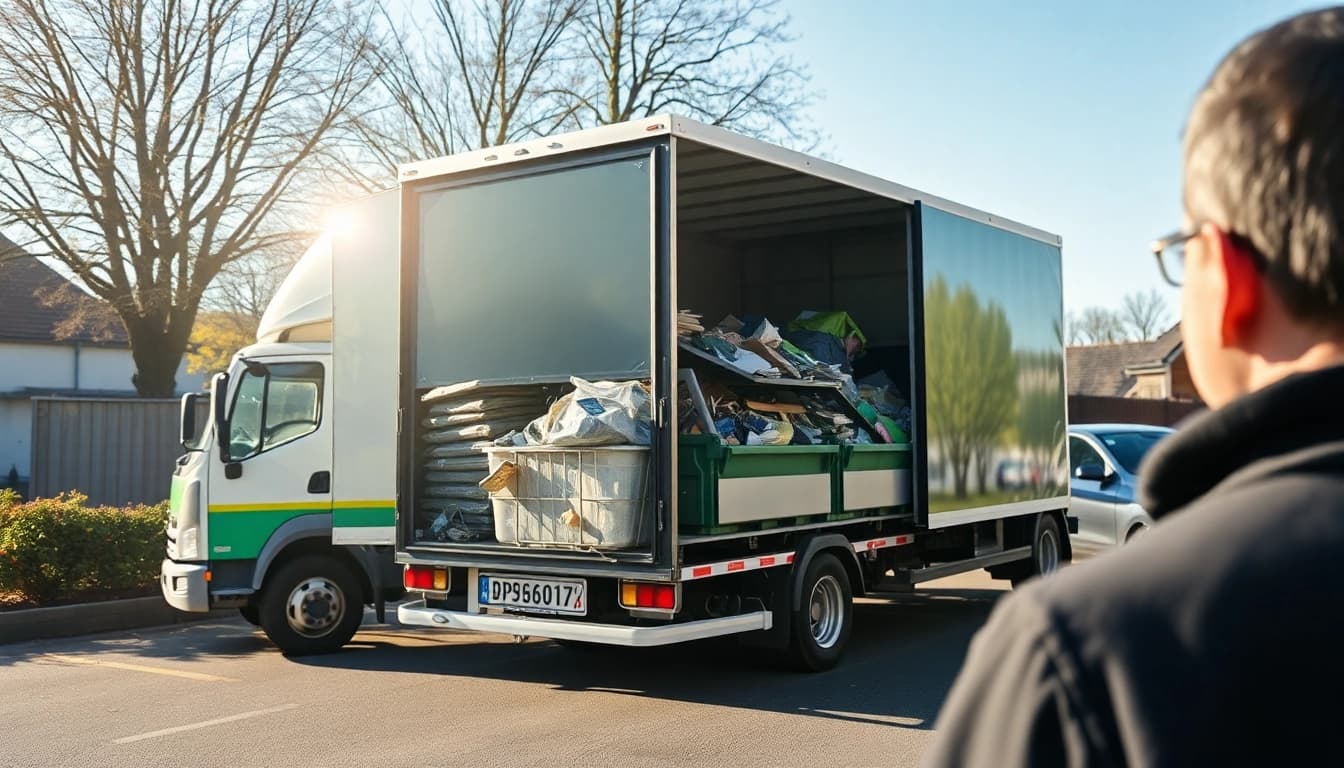 Schrottabholung Wuppertal: Freundlicher Schrottabholservice mit einem Transporter in Aktion.