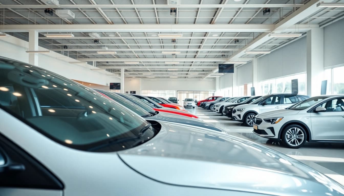 Autoankauf bei einem professionellen Autohaus mit glänzenden Fahrzeugen und einladender Atmosphäre