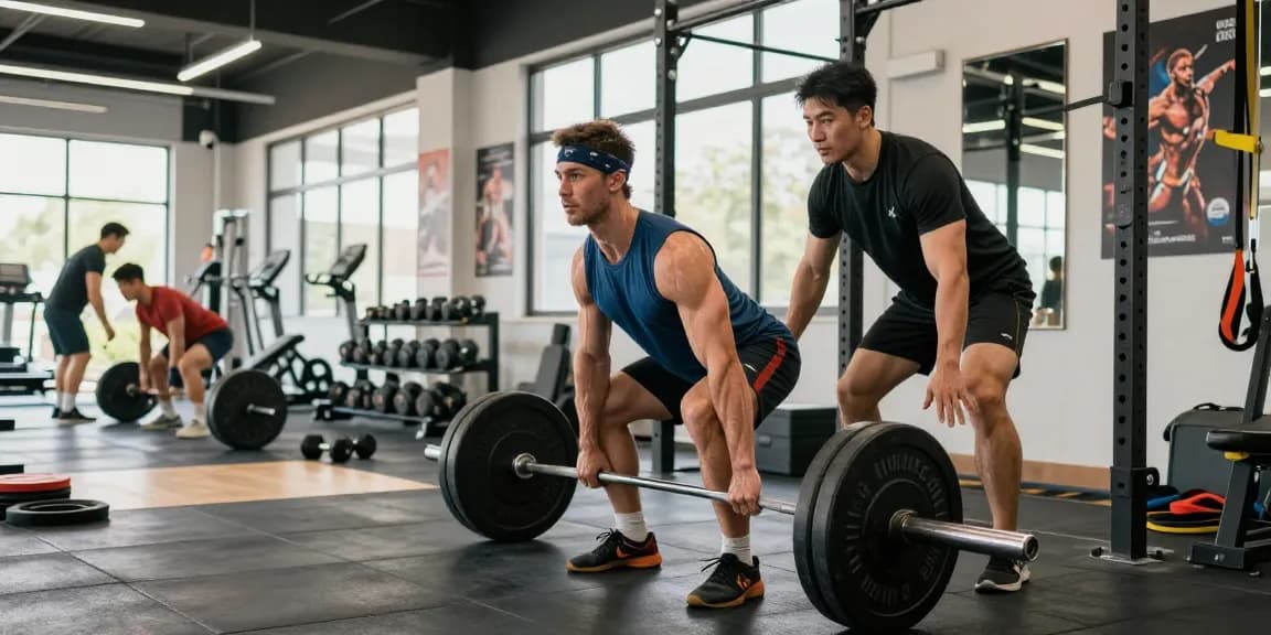 Starker Athlet hebt Gewichte im Steroidshop Fitnessstudio, zeigt Entschlossenheit und Training.