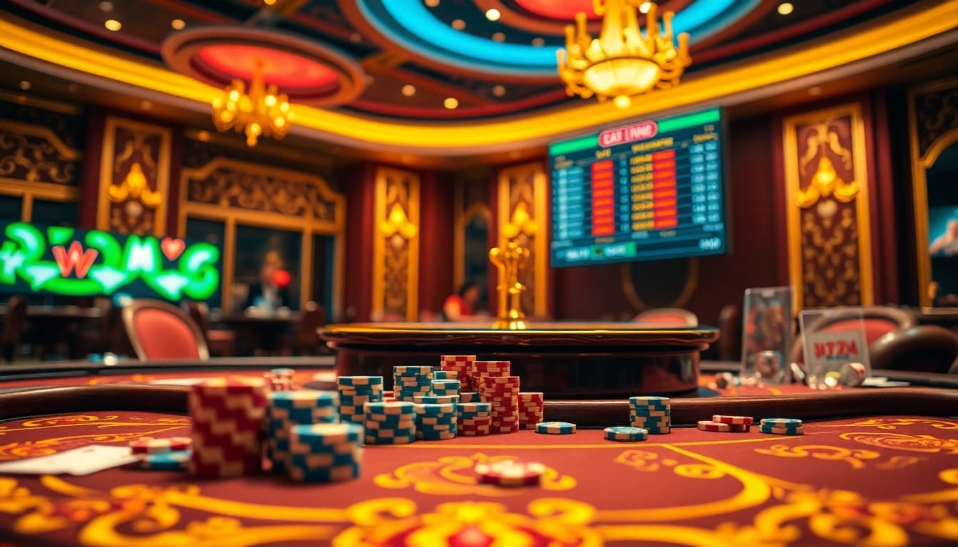 Exciting casino action at https://okviptv.com/ with vibrant tables, chips, and betting opportunities.