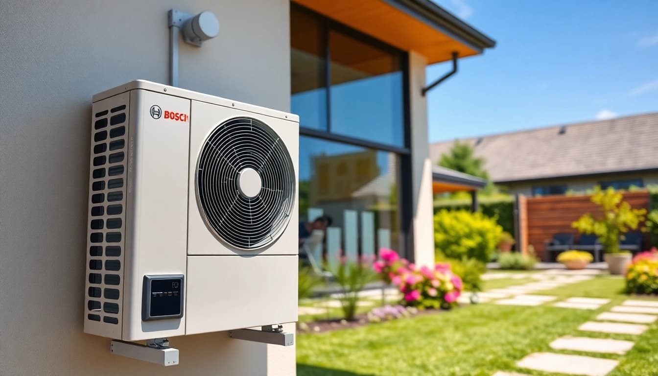 Effiziente wärmepumpe bosch in modernem Zuhause zeigt innovative Heiztechnik.