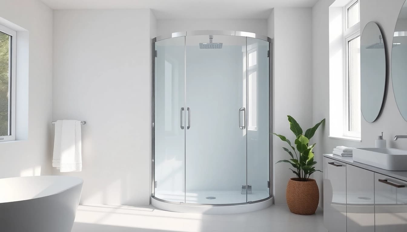Duschkabine 80x80 in einem modernen Badezimmer mit klaren Linien und Heliban.