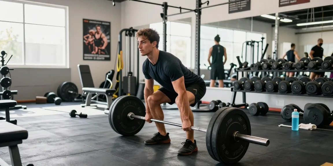Anabolika Shop Deutschland - Athletischer Mann hebt im Fitnessstudio mit Stärke und Entschlossenheit.