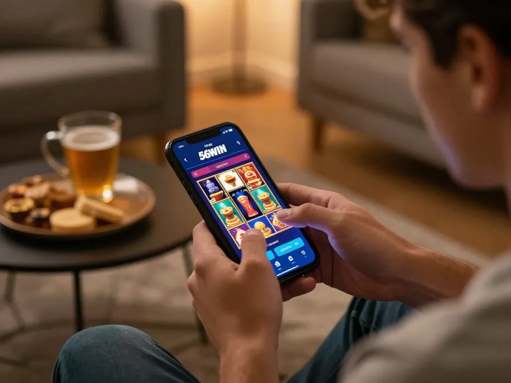 Gambling on the 56WIN app for an engaging online gaming experience at home.