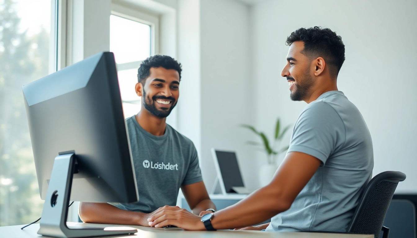 Professioneller Löschdienst-Mitarbeiter zeigt Engagement am Computer.