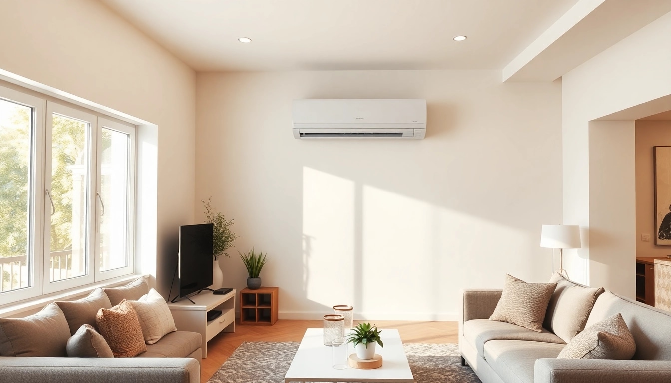Understanding Klimaanlage kosten with a stylish split air conditioner in a contemporary living room setting.