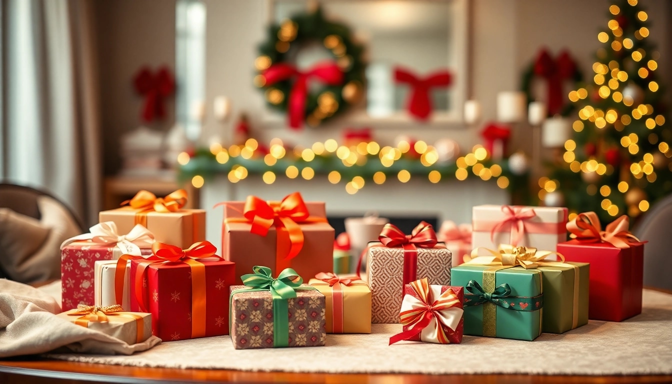 Inspirierende Geschenkideen auf einem festlich dekorierten Tisch ansprechend präsentiert.