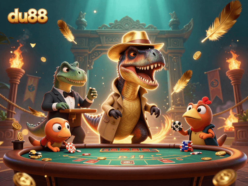 Experience du88 gaming excitement with a velociraptor card counter at the blackjack table