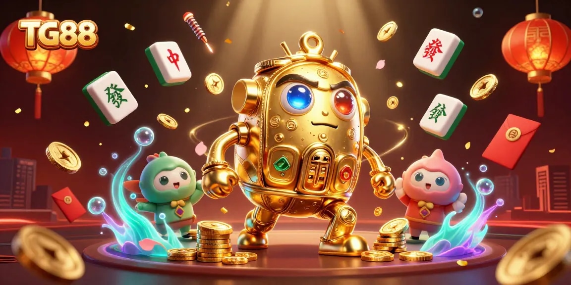 Experience thrilling gaming action with TG88, featuring a golden golem and festive game elements.