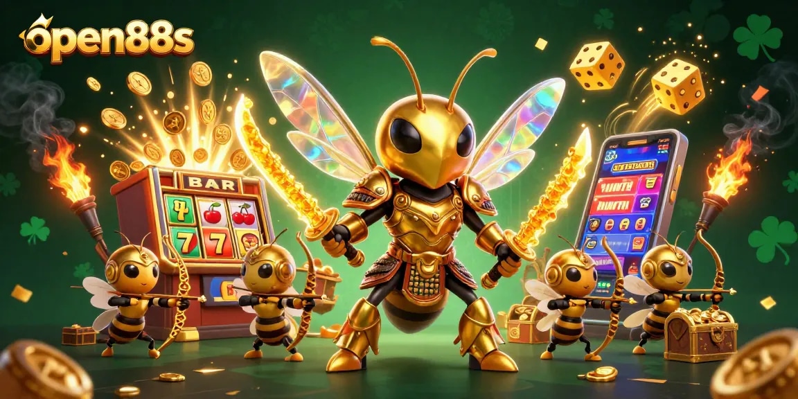 Experience thrilling jackpots with open88s in an action-packed casino adventure featuring a golden hornet hero.