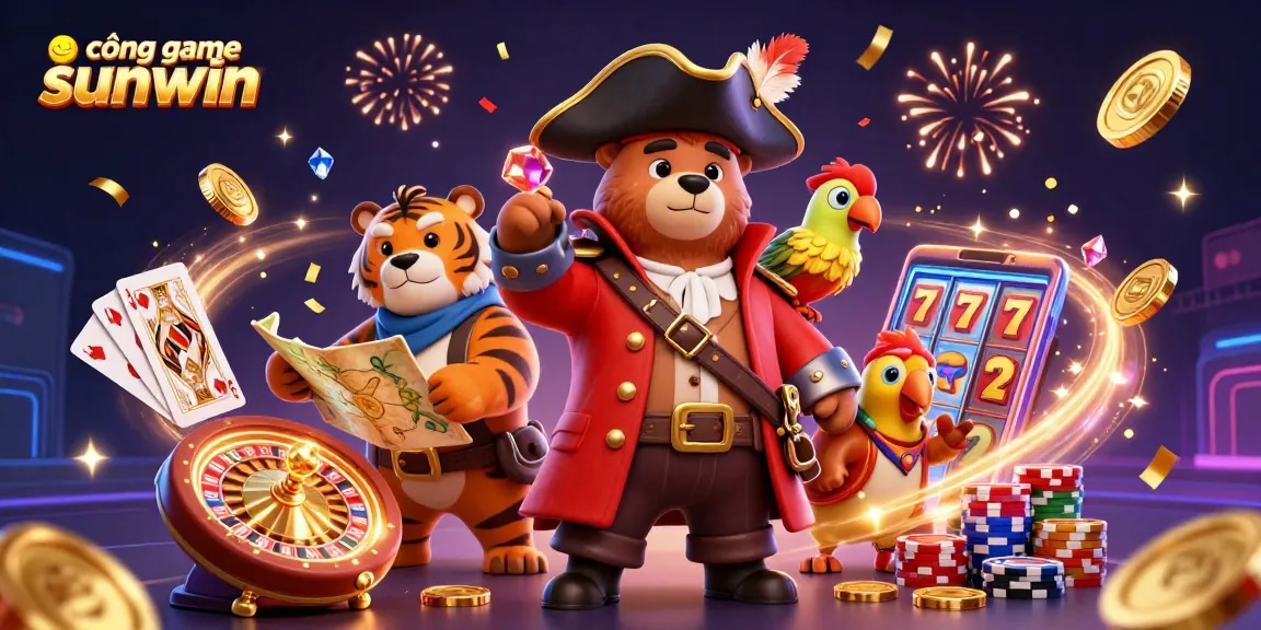 Capture thrilling moments at cổng game sunwin with vibrant casino characters and dynamic gaming elements.