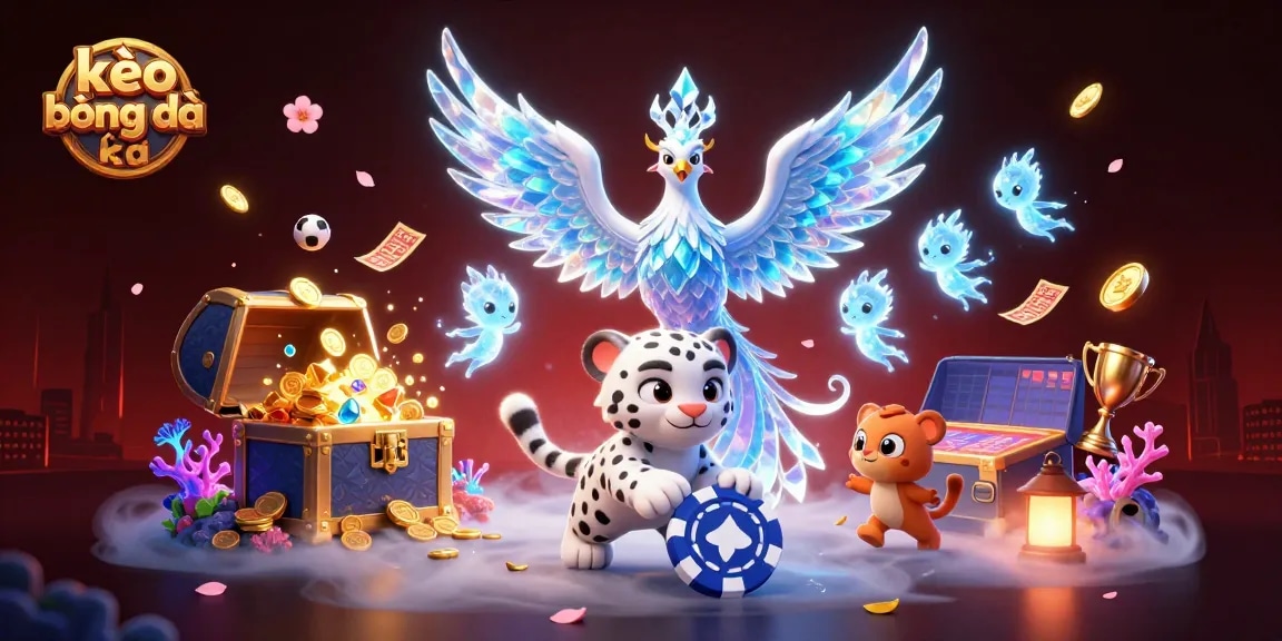 Bet on kèo bóng đá with this vibrant illustration showcasing a dazzling ice phoenix and playful elements.