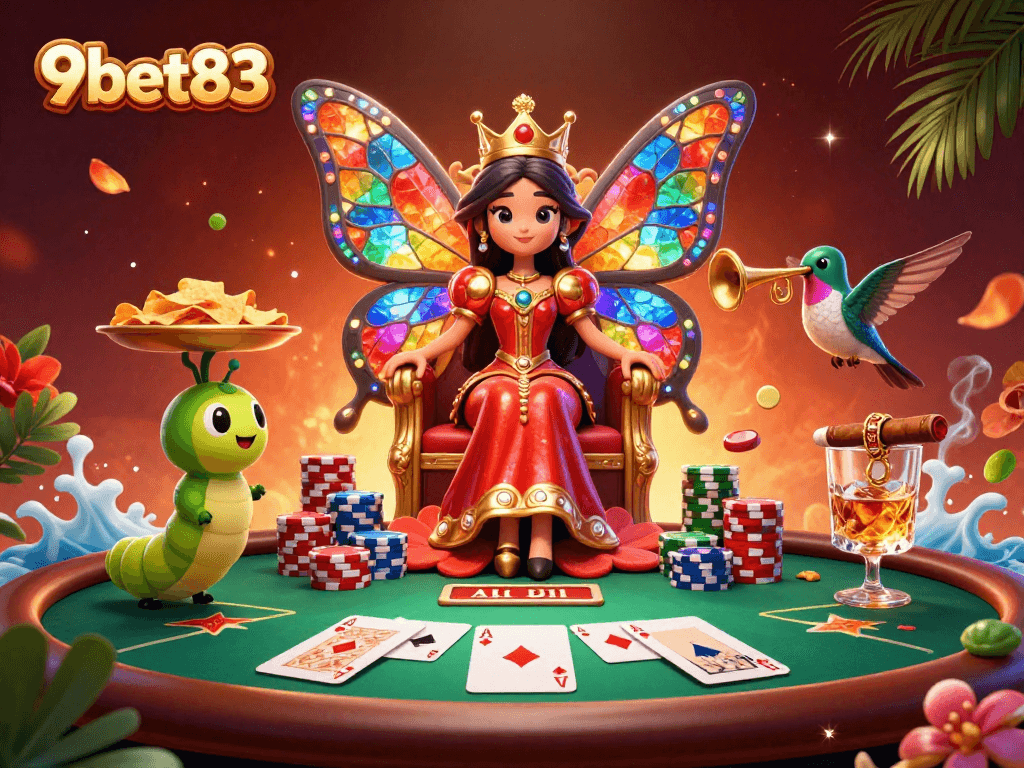 Experience vibrant 9bet83 casino action with the butterfly queen and sparkling poker games.
