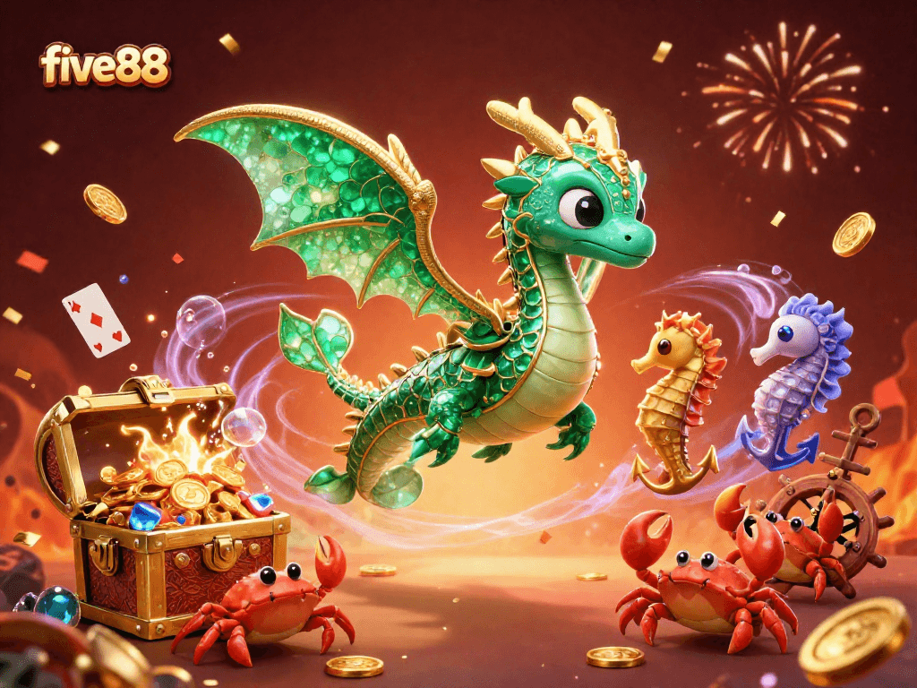 Experience winning moments with five88 in this vibrant underwater casino scene filled with treasures.