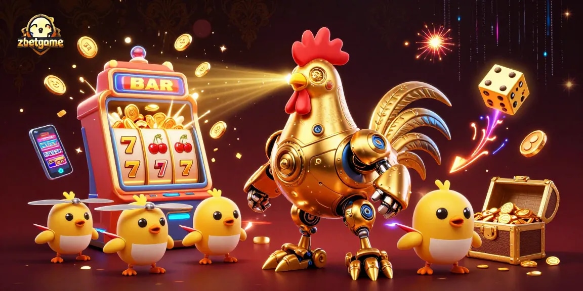 Play thrilling games at zbetgame, featuring a dynamic 3D casino scene filled with excitement.