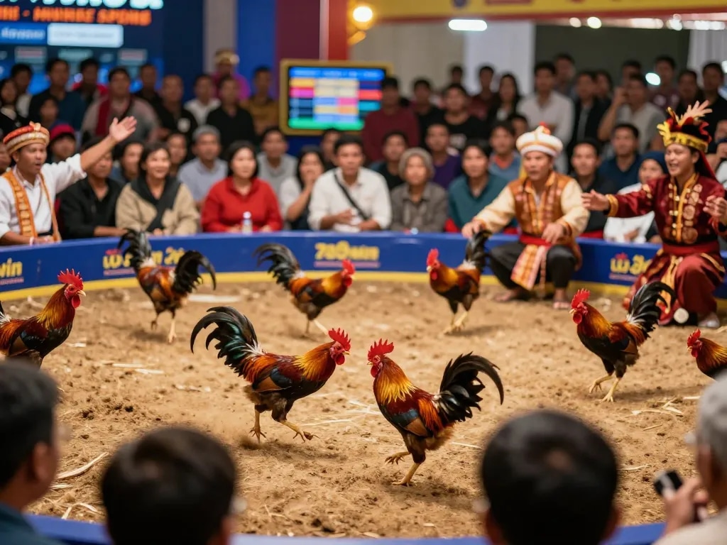 Exciting đá gà 789win event showcasing intense rooster battles with cheering spectators.