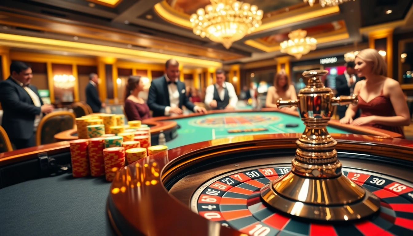 Spannende Atmosphäre mit Casino spiele.de am Roulette-Tisch, umgeben von farbenfrohen Jetons und Spielern.