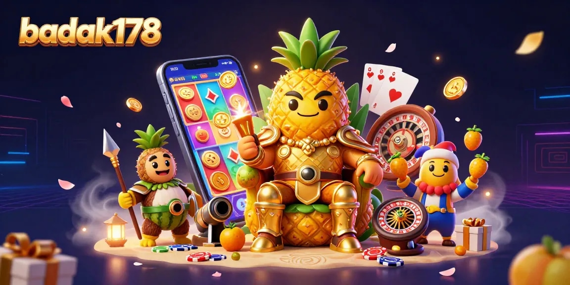 Join the adventure at badak178 with vibrant 3D casino illustration showcasing vibrant gaming excitement and rewards.