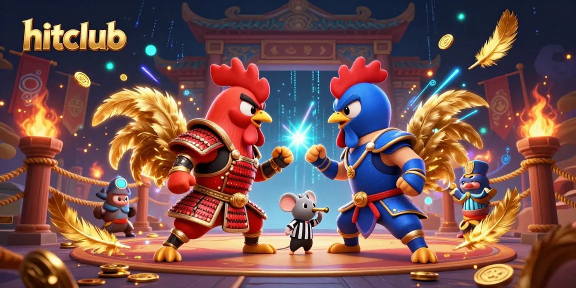 Engage with hitclub's thrilling standoff of 3D fighting roosters in a vibrant casino arena.