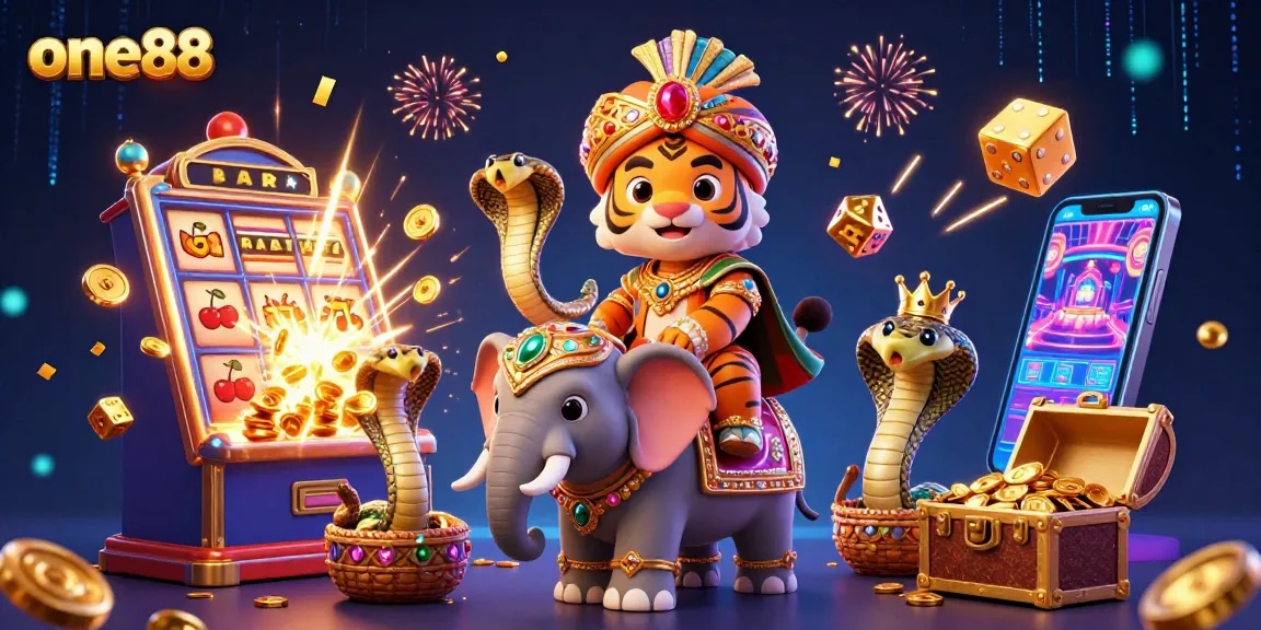 Experience one88's immersive casino thrill with a vibrant 3D illustration of winning elements.