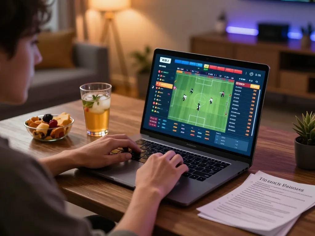 Engaging in sports betting on Vmax, showcasing dynamic odds and a casual home gaming setup.