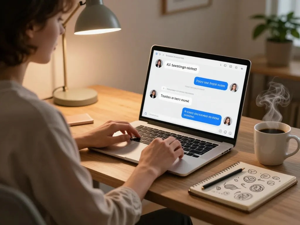 Engaging conversation about sexting AI in a cozy home office environment.