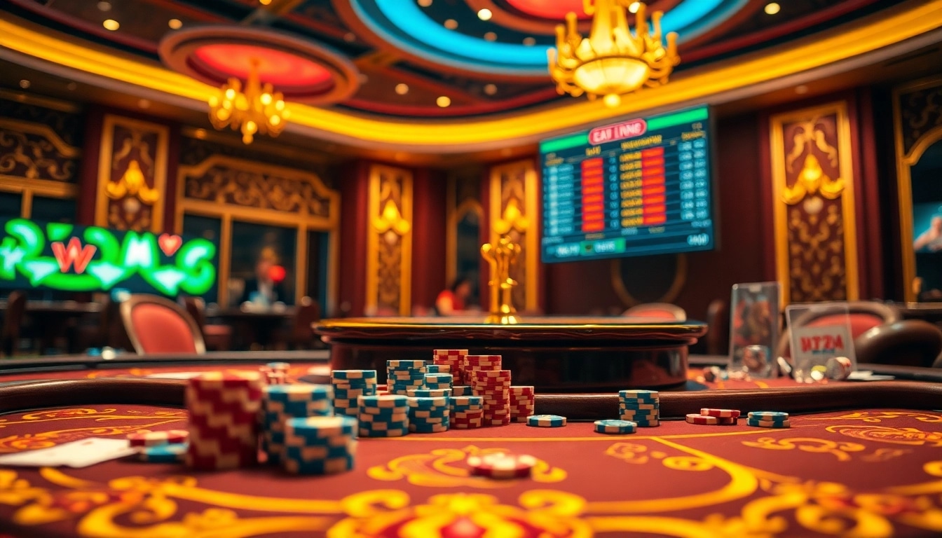 Exciting casino action at https://okviptv.com/ with vibrant tables, chips, and betting opportunities.