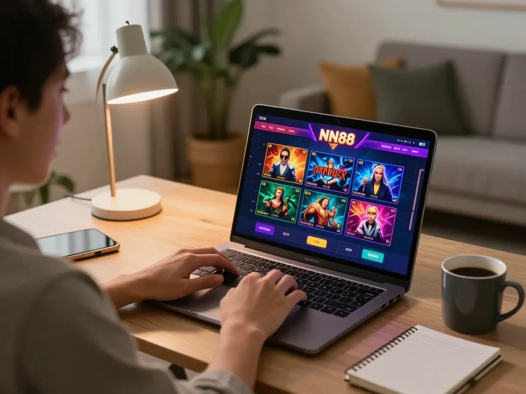 Engaging gameplay on NN88 casino app displayed on laptop in a home setting