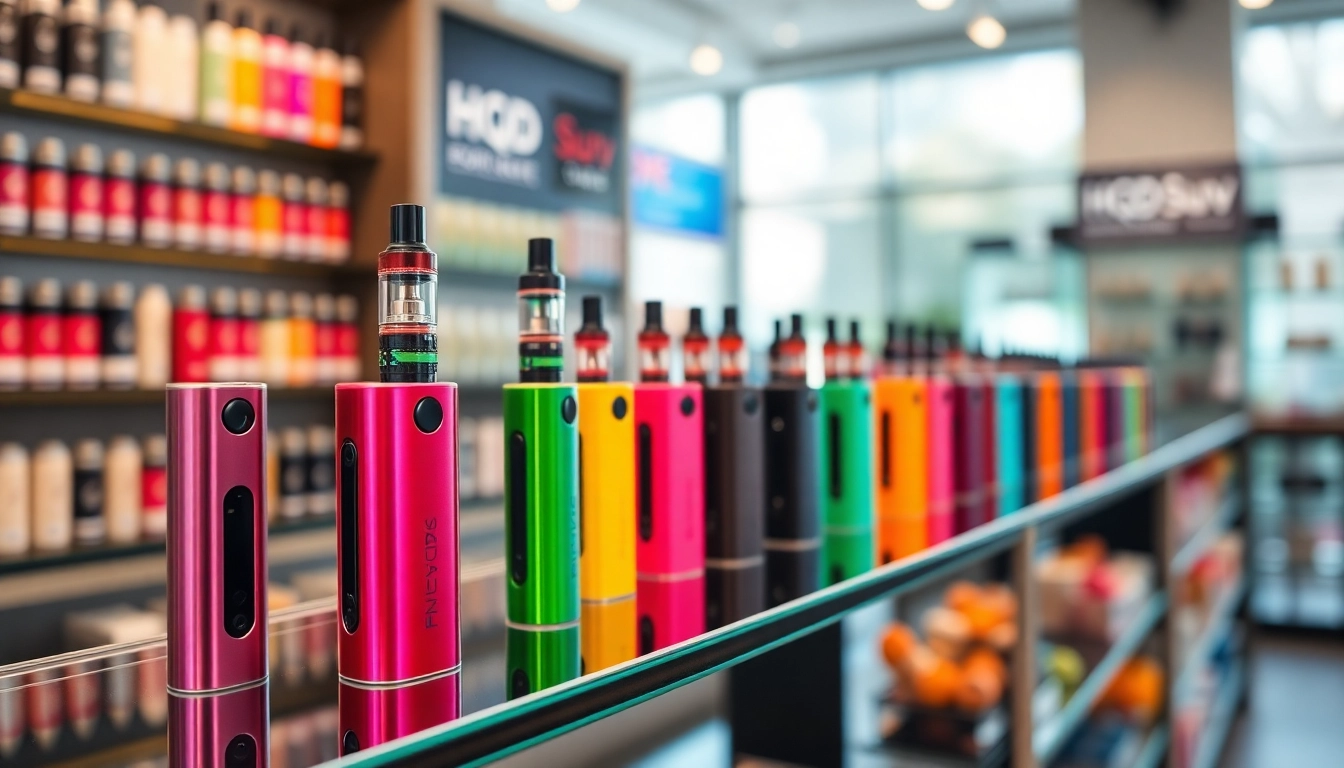 Die hqd surv Vape-Geräte in einem modernen Vape-Shop sorgen für ein ansprechendes Kauferlebnis.