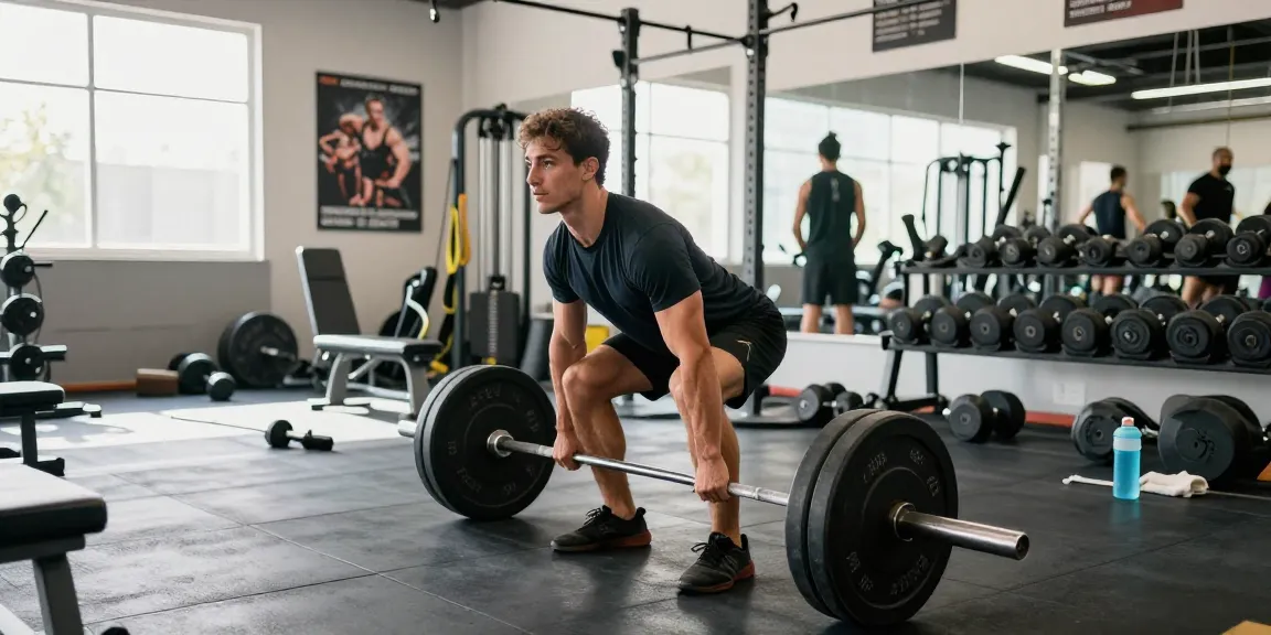 Anabolika Shop Deutschland - Athletischer Mann hebt im Fitnessstudio mit Stärke und Entschlossenheit.