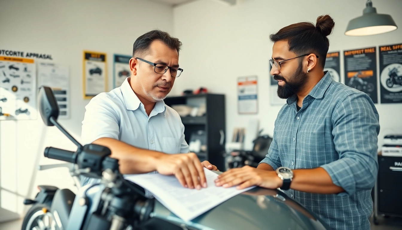 Prüfung von Motorradgutachten Augsburg durch Experten in einem hellen Büro.