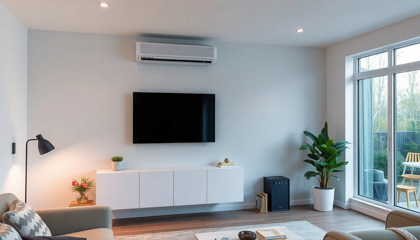 Klimaanlage kosten: elegante Klimaanlage installiert in einem modernen Wohnzimmer für optimalen Komfort