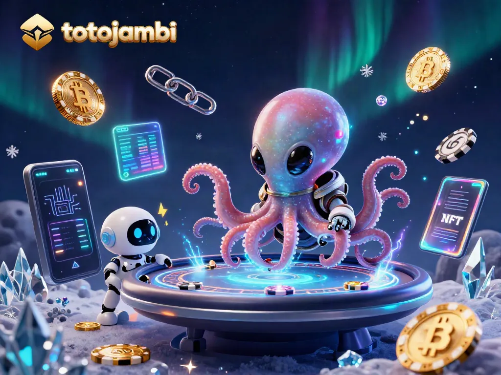Experience the excitement of totojambi casino games with an alien octopus and its robot companion.