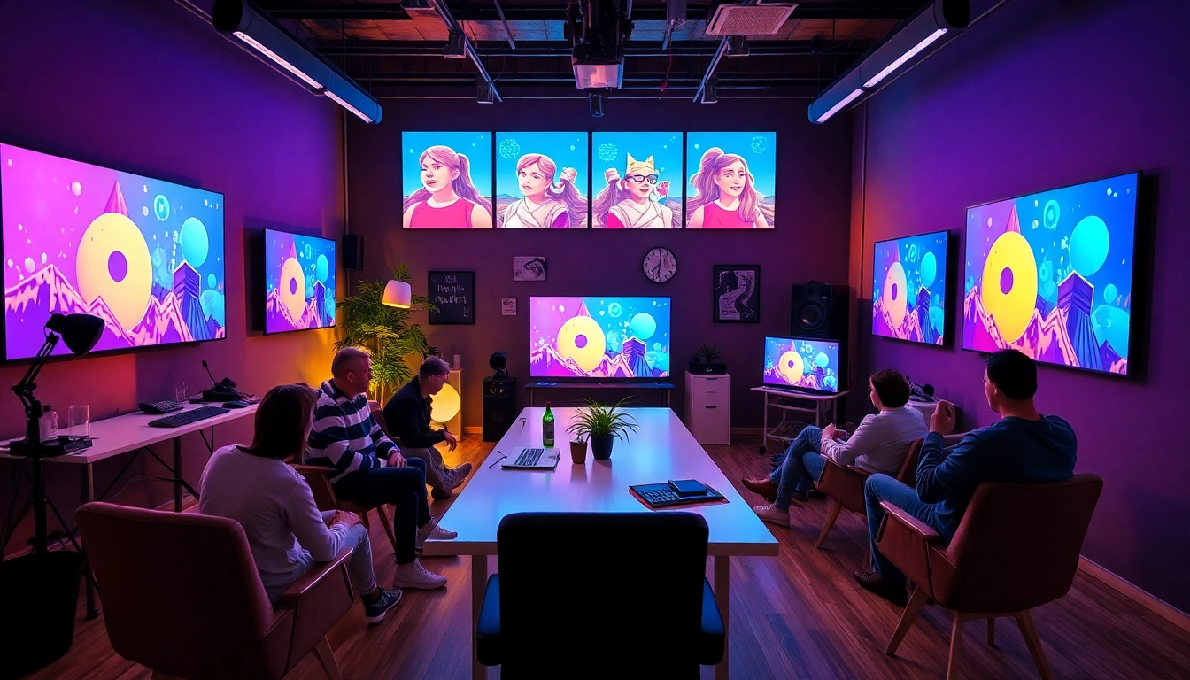 Animation Studio Berlin bei der kreativen Arbeit an einem Projekt mit lebendigen Farben und modernen Designs.