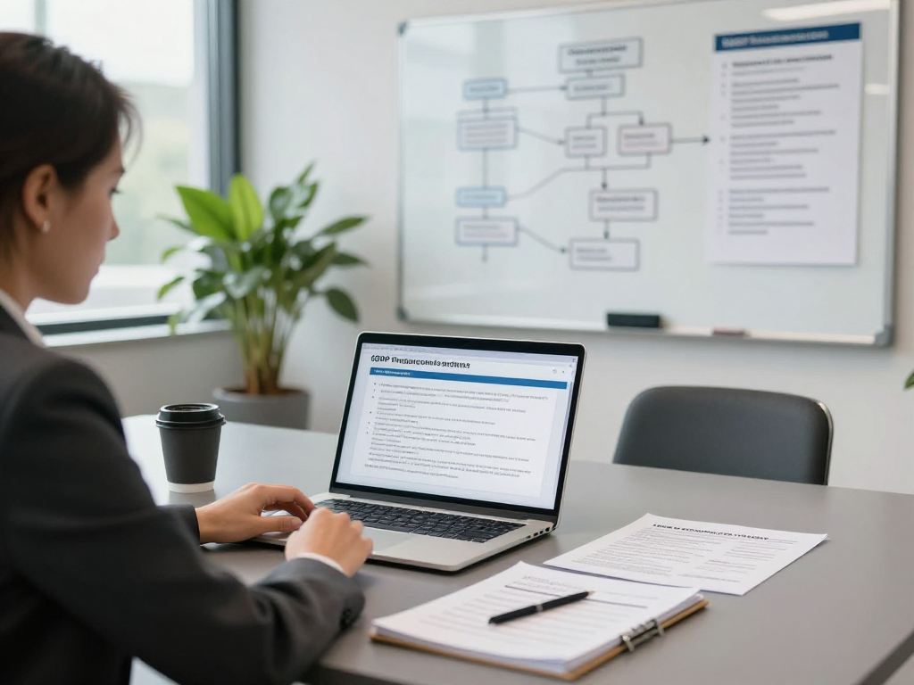 Startseite für Datenschutzberatung mit professionellem Berater am Tisch, der über DSGVO-Compliance berichtet