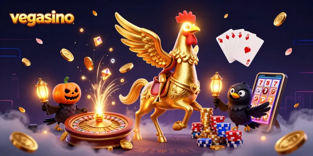 Experience the excitement of vegasino in a vibrant casino scene featuring dynamic characters and gaming elements.