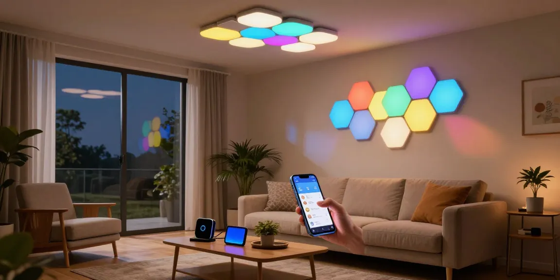 Nanoleaf Skylight Test featuring dynamic lighting in a modern living room setup