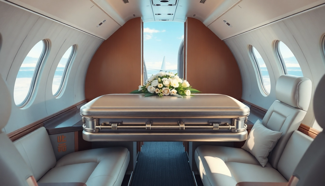 Prevoz pokojnika avionom u respektabilnom ambijentu unutar aviona s elegantnim kovčegom.