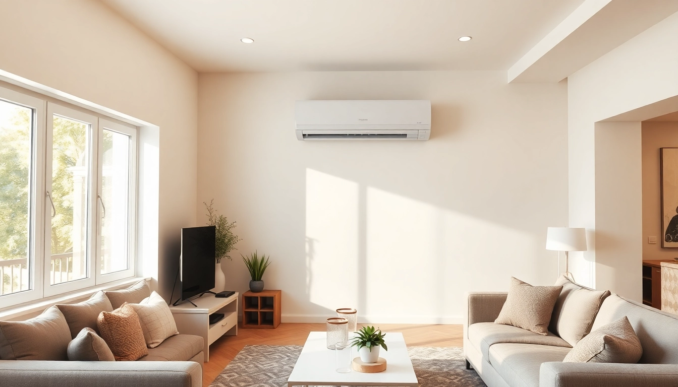 Understanding Klimaanlage kosten with a stylish split air conditioner in a contemporary living room setting.