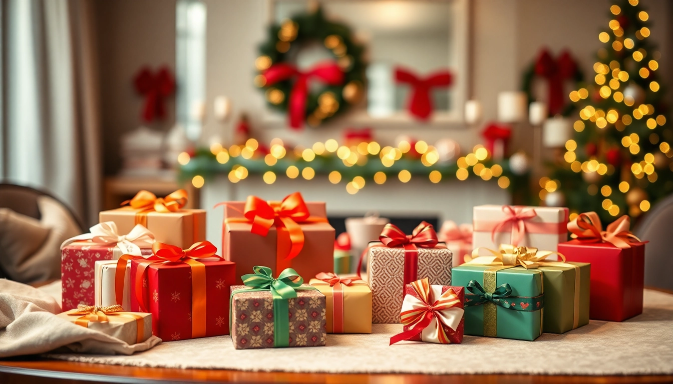 Inspirierende Geschenkideen auf einem festlich dekorierten Tisch ansprechend präsentiert.