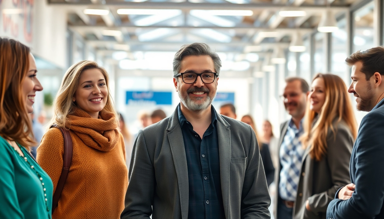 Menschen betrachten Stellenangebote auf einer Jobmesse, die Gelegenheit zur Jobsuche bietet.