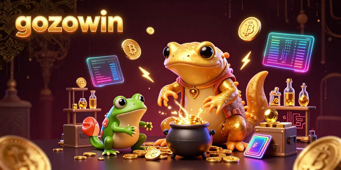 Experience magical wealth creation at gozowin with a golden salamander alchemist and crypto elements.
