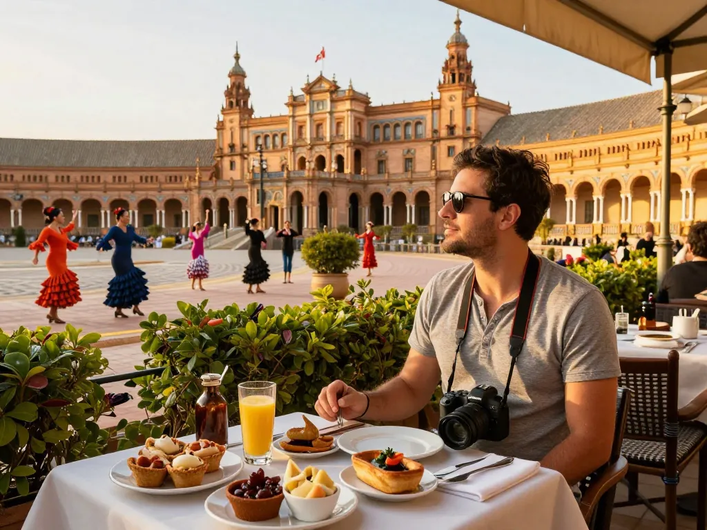 Reisetipps Sevilla - Reisender genießt Tapas und atemberaubende Ausblicke im Real Alcázar in Sevilla